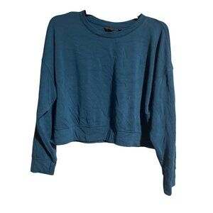 Danskin Womens Cropped Sweatshirt Size XL Blue Lightweight Crewneck Thumbholes